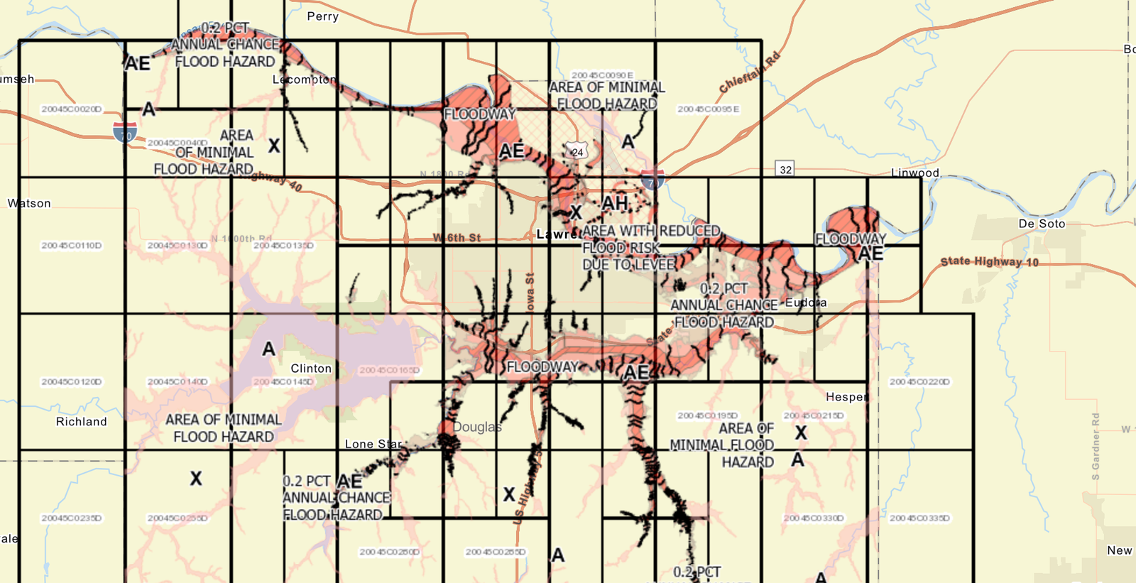 floodplains map of Lawrence KS